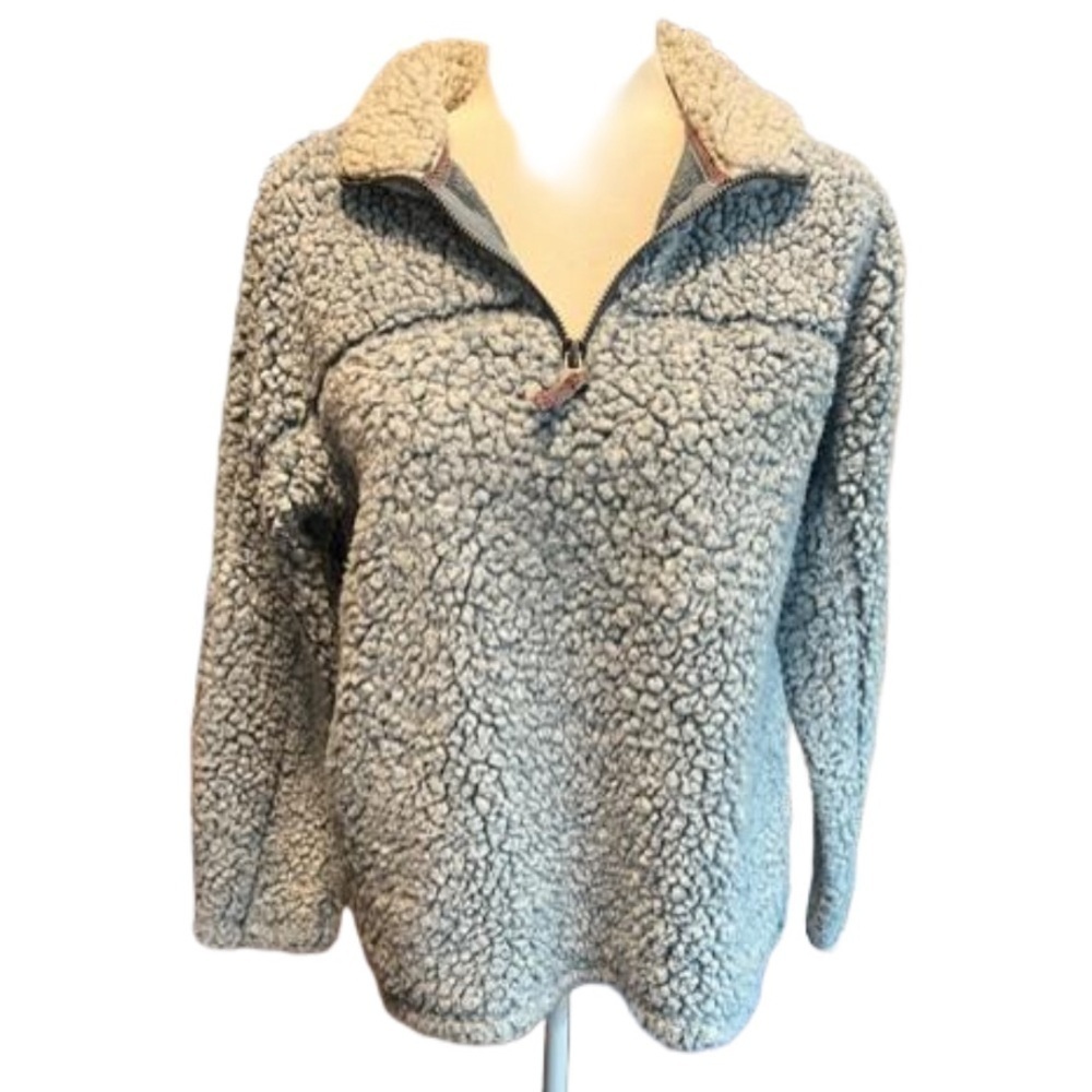 Dylan Frosty Tipped Pile Stadium Blue Fuzzy Faux Fur Pullover Quarter Zi… - Picture 4 of 8